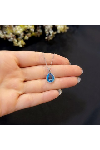 Stela Akuamarin Damla Gümüş Kolye