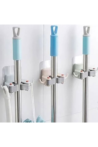 3'lü Paspas Süpürge Fırça Ve Mop Askısı Sap Tutucu Banyo Askısı Çok Renkli