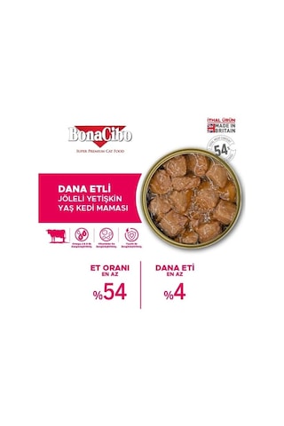 BonaCibo Jöleli Dana Etli Konserve Yetişkin Kedi Maması 6 x 400 G