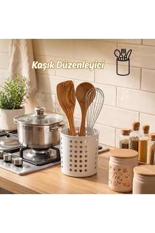 Kp-165-1 Tezgah Üstü Dik Kaşıklık Bıçaklık Düzenleyici Organizer Mutfak Düzenleyici Beyaz Çok Renkli