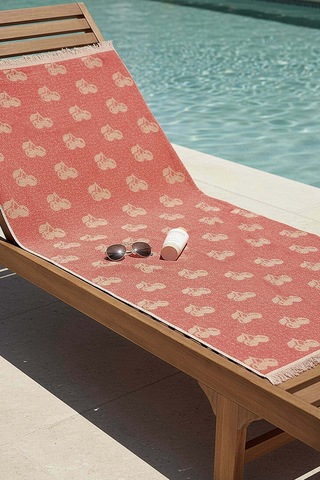 Mercan & Bej Cherry %100 Pamuklu Plaj Havlusu 70x140 Cm