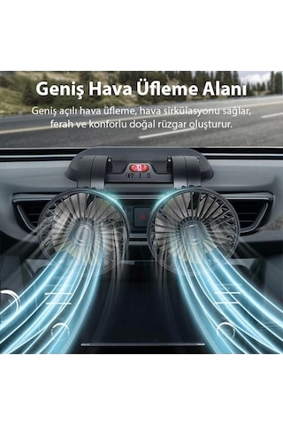 Ally F410 Usb Çift Başlıklı Araç Fanı Oto Vantilatör Fan 10w 2 Kademe Hız Ayarı
