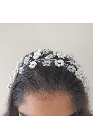 Beyaz Renk Incili Ve Kristal Boncuklu Gelin Tacı (549083535)