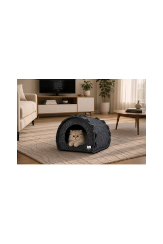 Keçe Kedi Evi Demonte, Yıkanabilir, Taşınabilir Kedi Kulübesi Şirin Gri