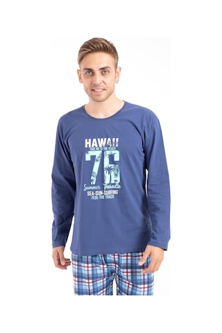 Tampap Erkek Baskılı Pijama Takımı Uzun Kollu 2170 İndigo (514478991) İndigo