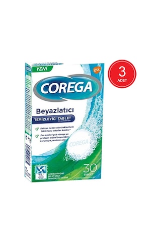 Corega Beyazlatıcı Diş Protezi Temizleyici Tablet 30'lu x 3 Paket