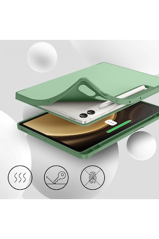 Samsung Galaxy Uyumlu Tab S10 Plus X820 12.4 İnç Kılıf Premium Silikon Kalem Bölmeli Smart Case Kapaklı Kılıf