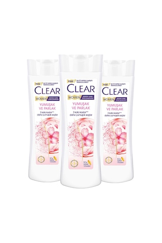 Clear Women Kepeğe Karşı Etkili Şampuan Yumuşak Parlak 3 x 350 ML