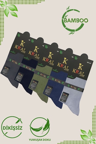 Kral Socks Bambu Erkek Soket Düz Uzun Çorap Klasik Yazlık Dikişsiz 5'li Çok Renkli