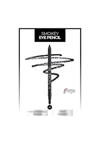 Note Cosmetique Smokey Eye Pencil Waterproof Aplikatörlü Suya Dayanıklı Göz Kalemi - 01 Black - Siyah
