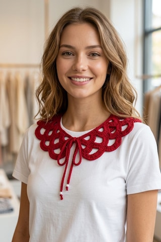 Bb Bibutikshop Kırmızı El Örgüsü Fiyonk Bağcıklı Takılabilir Yaka Vintage Dantel Model Renkli