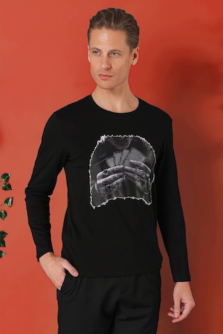 Efor Slim Fit Baskılı Bisiklet Yaka Esnek Pamuk Siyah Tişört Ts 868 Siyah