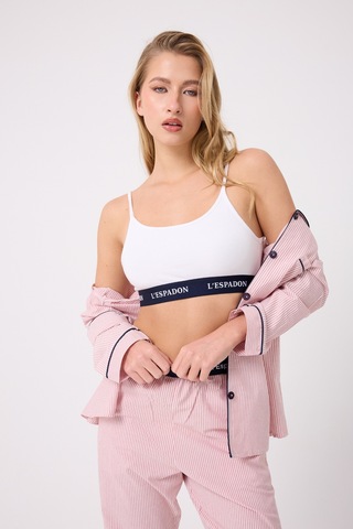 Lespadon Marısılk Seastrıpe Premium Dokuma Uzun Kollu Crop Pantolonlu Kadın Pijama & Lounge Takımı-3202 Altın