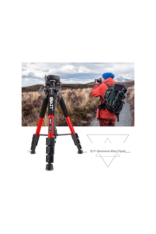 Q111 10kg Kapasiteli Çantalı Profesyonel Kırmızı Tripod Canon Nikon Sony Fujifilm Olympus