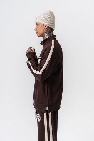 Respire Erkek Şerit Detaylı Yarım Fermuarlı Modal Sweatshirt Kahve
