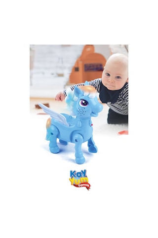Işıklı Sesli Pilli Yürüyen Unicorn Pony At - Mavi