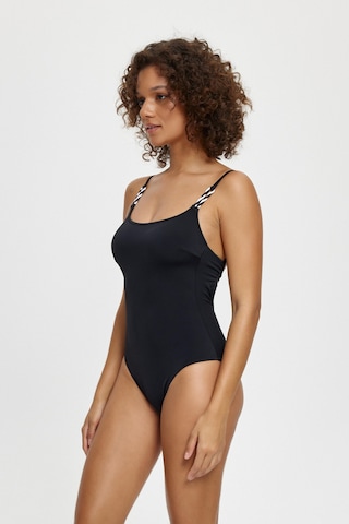 M12064 Halatlı U Yaka Mayo Siyah Çok Renkli