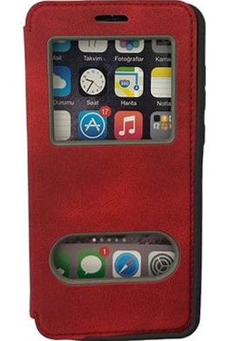 Jopus P20 İle Uyumlu Premium Kapaklı Kılıf Kırmızı Kırmızı