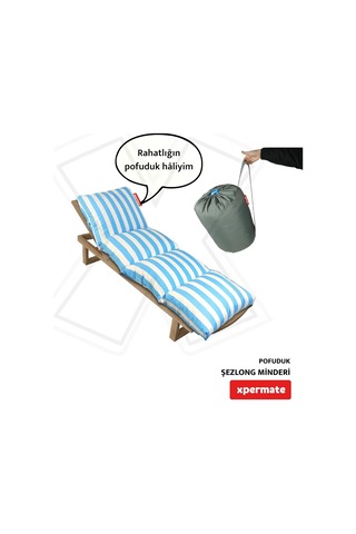 Tr Pofuduk Şezlong Minderi 180x60x12 Cm Çantalı Şezlong Yatağı Su İtici Uv Dayanımlı Çizgili Mavi Diğer