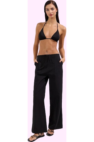 Frm Kadın Flamlı Pamuk Dokuma Pantolon Nefes Alabilir Kumaş Beachwear siyah