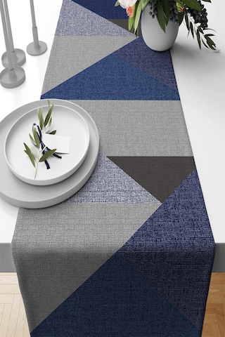Lacivert Geometrik Desenli Premium Masa Örtüsü Runner Rnr610