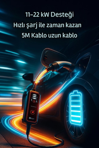 Bemis Pro Mobile Elektrikli Araç Taşınabilir Şarj Cihazı - 11kw - 22kw - 10 Metre - Çanta Ve Monofaze Dönüştürücü 11kw - 22kw