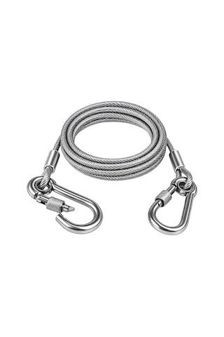 Sn-38106 2 Metre Çelik Köpek Bağlama Halatı Kilitli Karabina Pvc Kaplamalı