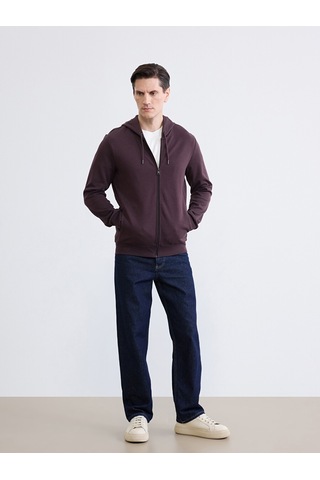 Lcwaıkıkı Basic Mürdüm Kapüşonlu Erkek Fermuarlı Sweatshirt