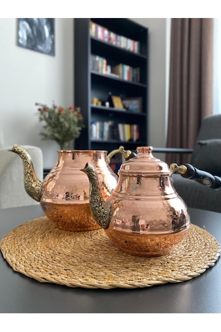 Bakır El Dövme Desenli Çaydanlık Bakır