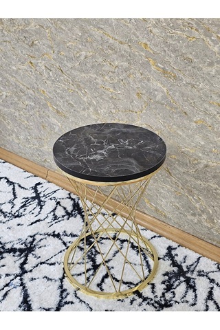 Gold Kaplama Pota Sehpa - Sehpa - Ahşap Sehpa - Metal Sehpa - Sun Çok Renkli