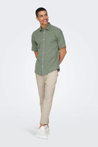 Only & Sons Erkek Onscaıden Slim Fit Kısa Kollu Keten Gömlek 22009885 Haki