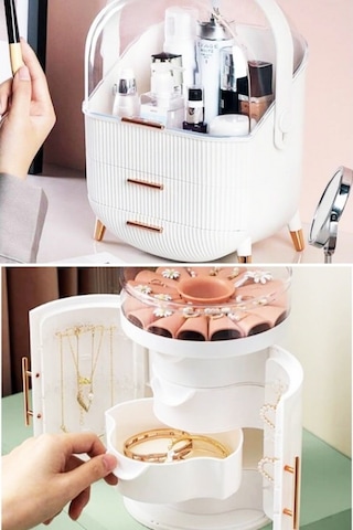 Piev House By House 2 Si 1 Arada Makyaj Ve Takı Küpe Kolye Bujiteri Düzenleyici Organizer Set Krem
