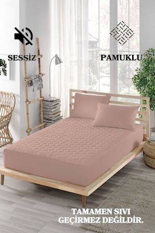 Ely Parker Sessiz Alez Yatak Koruyucu Kapitoneli Pamuk Fitted Tek Çift Kişilik Bebek Alezi ELYPRKR00580 Pembe