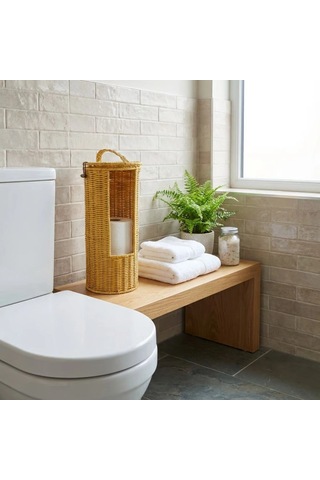 Askılı Plastik Rattan Tuvalet Kâğıdı Standı - Hasır Görünümlü, Kapaklı, Yedekli Wc Kâğıtlık, Banyo Ve Tuvalet İçin Dekoratif Organizer Bx40 Çok Renkli