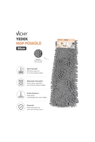 50 Cm Yedek Mop Püskülü Şönil Mikrofiber Makarna Mop Bezi Islak Kuru Kullanım Uyumlu Vıchy-7036