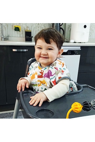 Yorni 1-3 Yaş, Zoo Sıvı Geçirmez, Cırtlı, Yarım Kollu Bebek Mama Önlüğü Çok Renkli