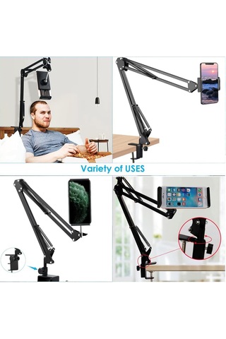 Akrobat Telefon Tablet Standı Masa Yatak Kenarı Ayarlanabilir Metal Çift Kol