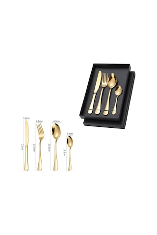 Premium Paslanmaz Çelik Çatal, Kaşık Ve Bıçak Seti Modern Gold Renk 4 Parça
