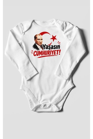 Morivokids Yaşasın Cumhuriyet Uzun Kollu Bebek Body %100 Pamuk Beyaz