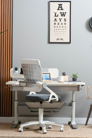 Sirius Simple Yükseklik Ve Eğim Ayarlı, Bilgisayar Ve Ofis Masası, Modern Ekru Çalışma Masası Gri Gri