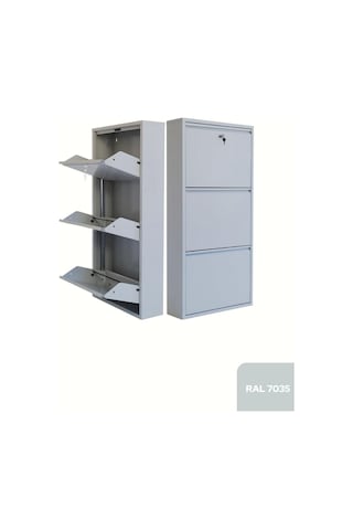 Kilitli 3'lü Metal Ayakkabılık - Gri