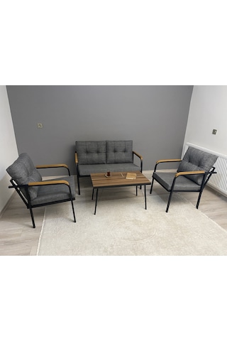 Modern Venüs Balkon, Bahçe, Cafe - Metal Kanepe Koltuk Takımı - 2+1+1 + Sehpa Antrasit Modernsh24 Antrasit