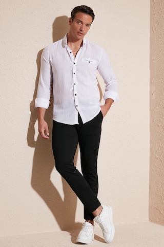 Buratti % 100 Pamuklu Slim Fit Uzun Kollu Erkek Gömlek Cf21S111498 Beyaz