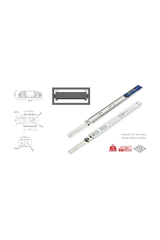 Teleskopik Bilyalı Ray Geniş 43 Mm Frenli 43 Mm X 30 Cm Çekmece Rayları Gri
