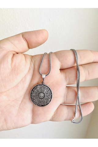 Takılingo 925 Ayar Ayetel Kürsi Ve Nazar Duası Yazılı Erkek Kolye Gümüş