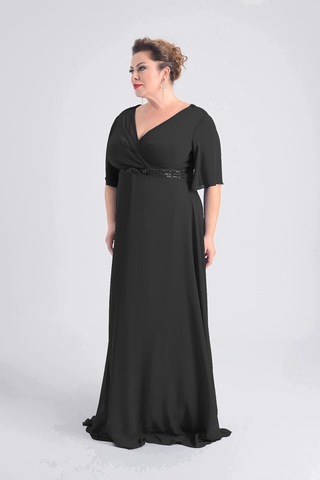 Lilas Xxl Kadın Büyük Beden Uzun Şifon Abiye Elbise 9510 Siyah Siyah