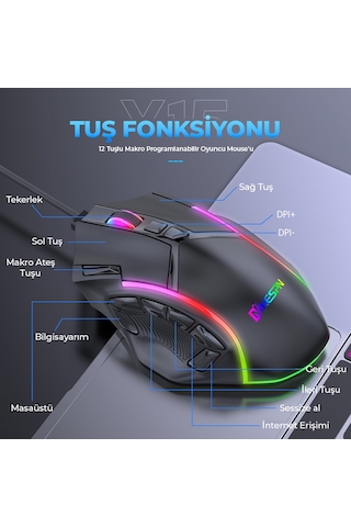 Mkespn X15 Gaming Mouse 12800 Dpı 12 Tuş Makro 1000hz Rgb - Siyah Diğer