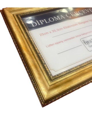 Diploma Çerçevesi Gold Renk - Hakiki Camlı Ürün - 25x35,2 Boyutta