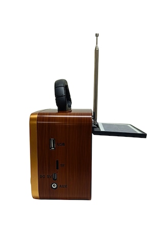 Gold Silver Gs-1325 Güneş Enerjili Fenerli Nostaljik Radyo Şarjlı Ahşap Bluetooth Hoparlör Usb Tf