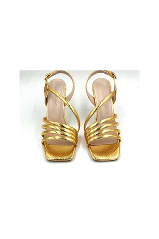 Beyaz London Biye Detaylı Topuklu Kadın Ayakkabı Altın Altin